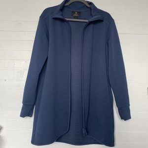 Long, full zip, jacket.